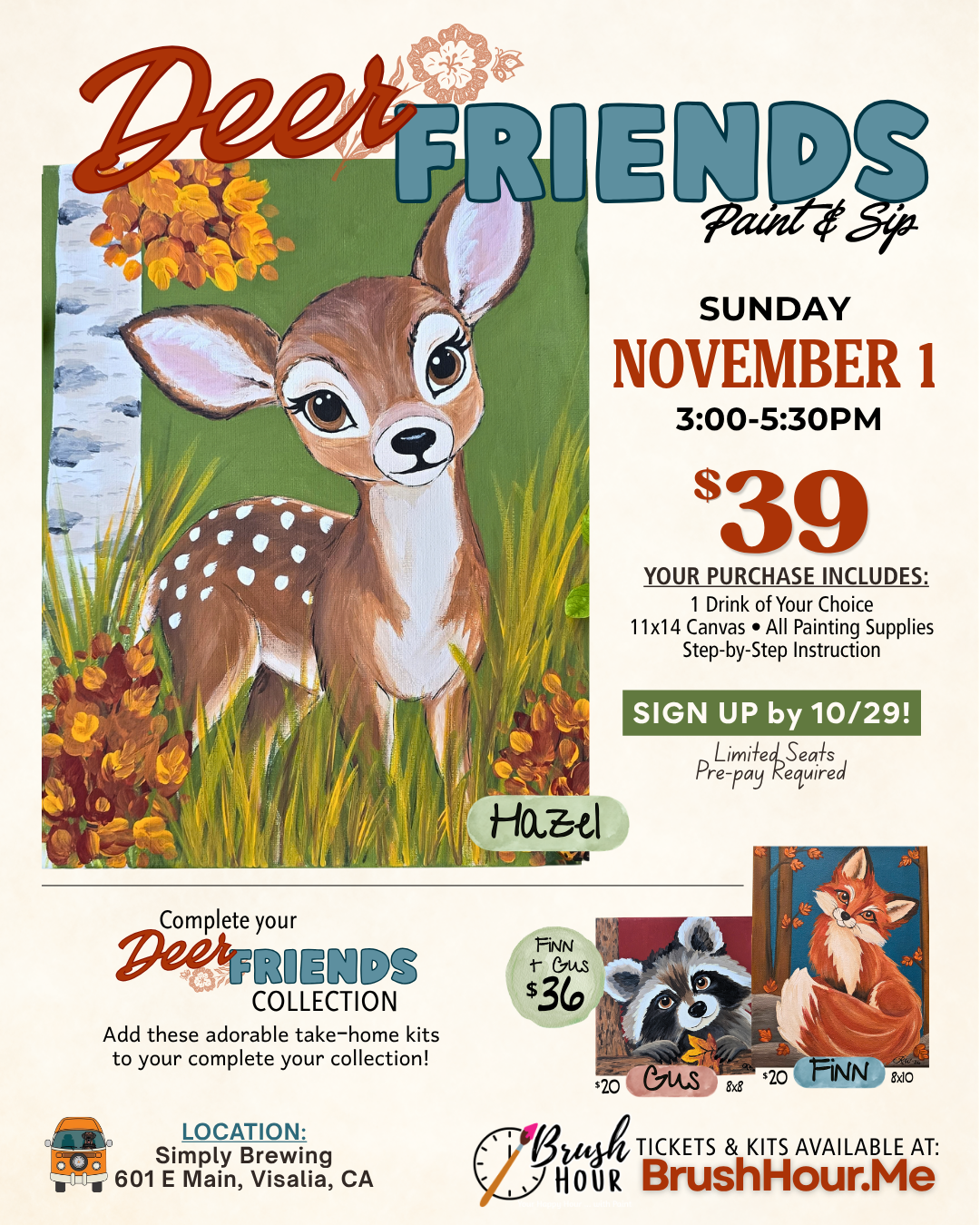 Deer Friends | November Paint & Sip in Visalia, CA