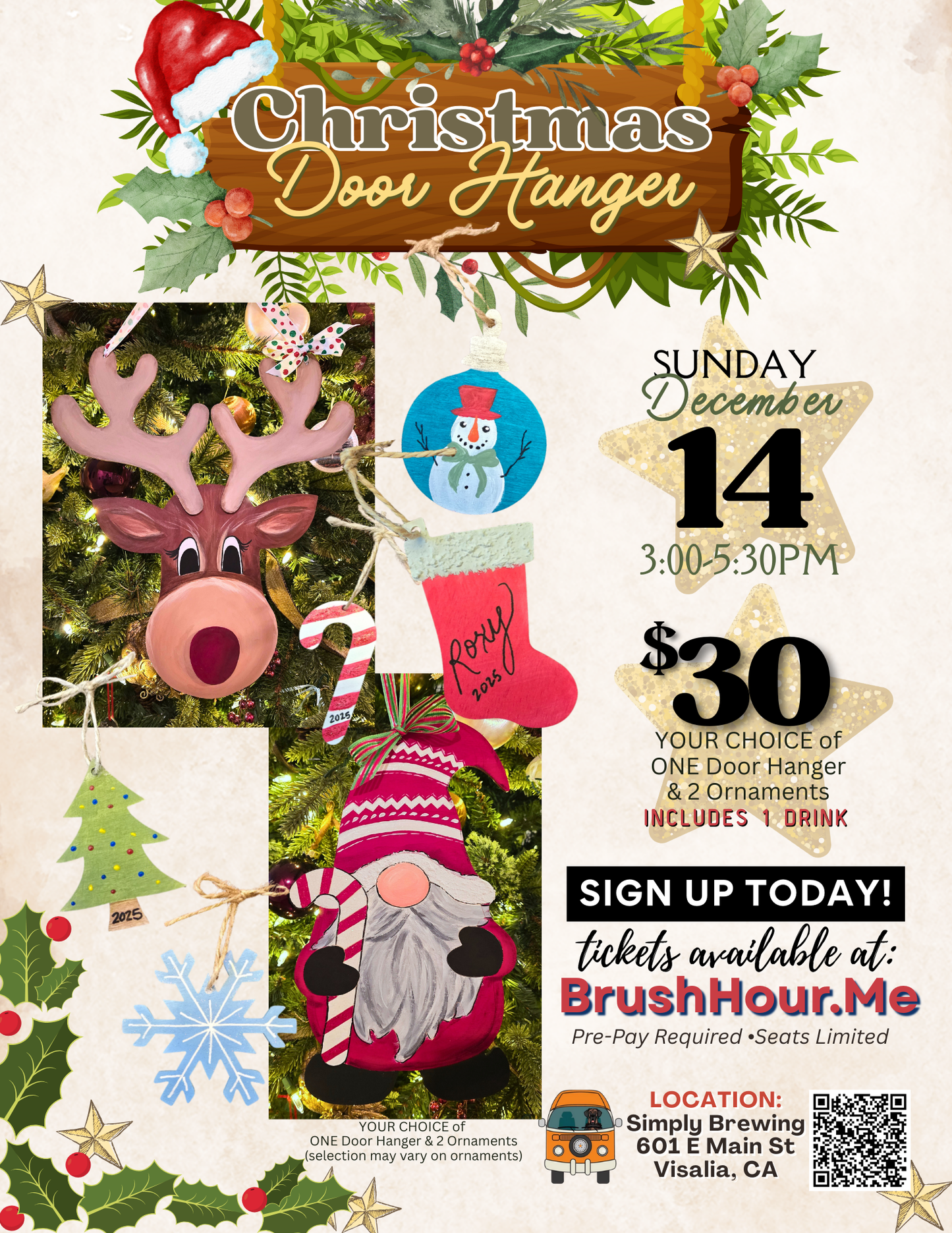 🎅Christmas Door Hanger Paint & Sip 12/14/25 - PICK 2!🎄