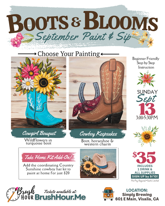 Boots & Blooms | Paint & Sip at Simply Brewing | Visalia